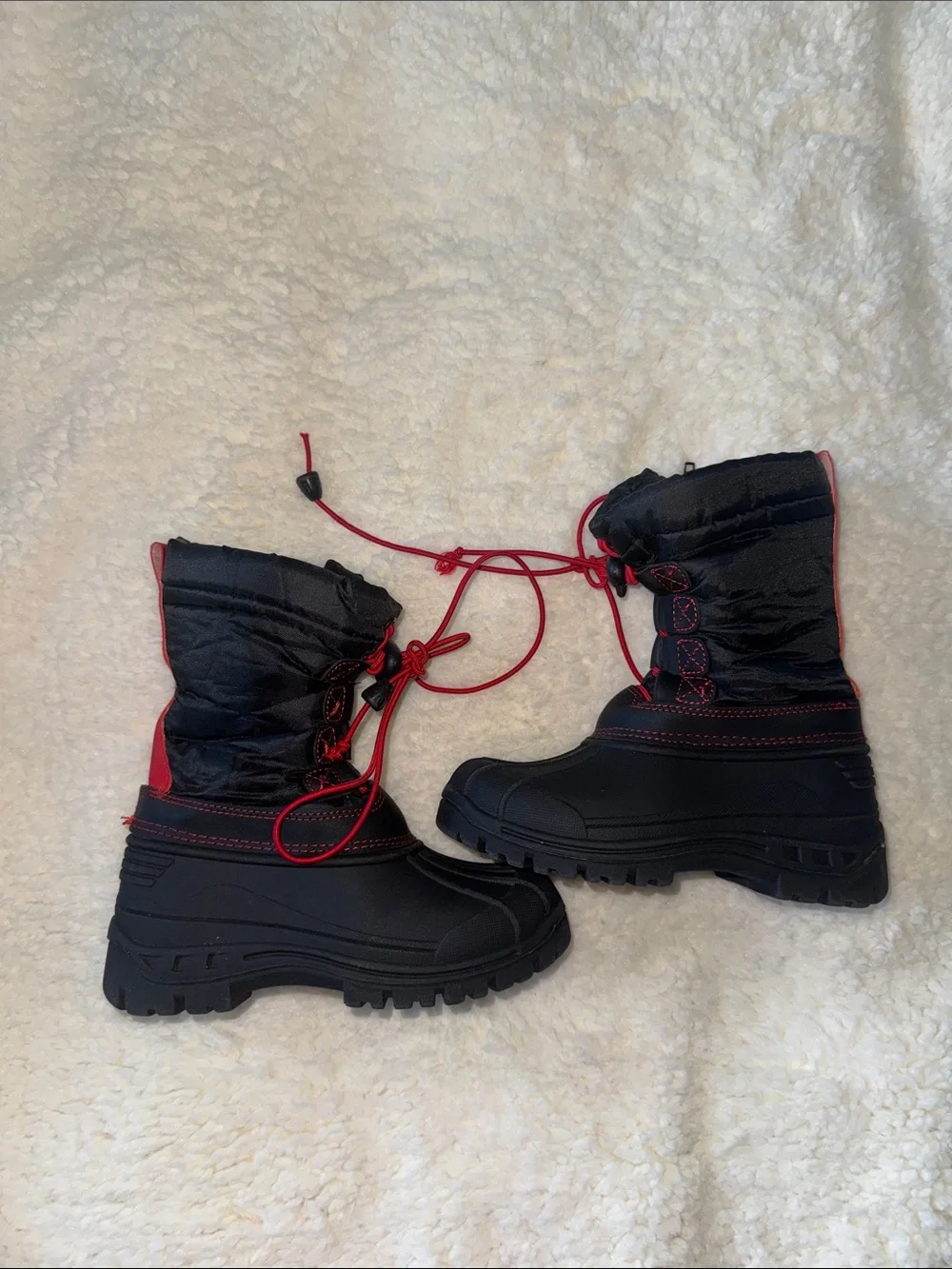 Kids Black and Red Insulated Snow Boots with Easy Pull Laces